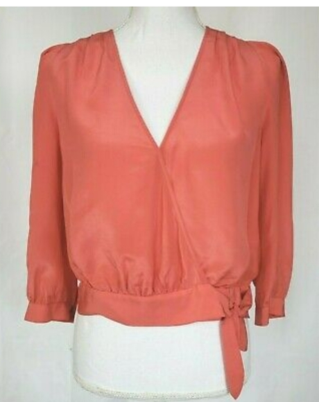 Madewell Bright Ember Silk Wrap Top S - Picture 2 of 7